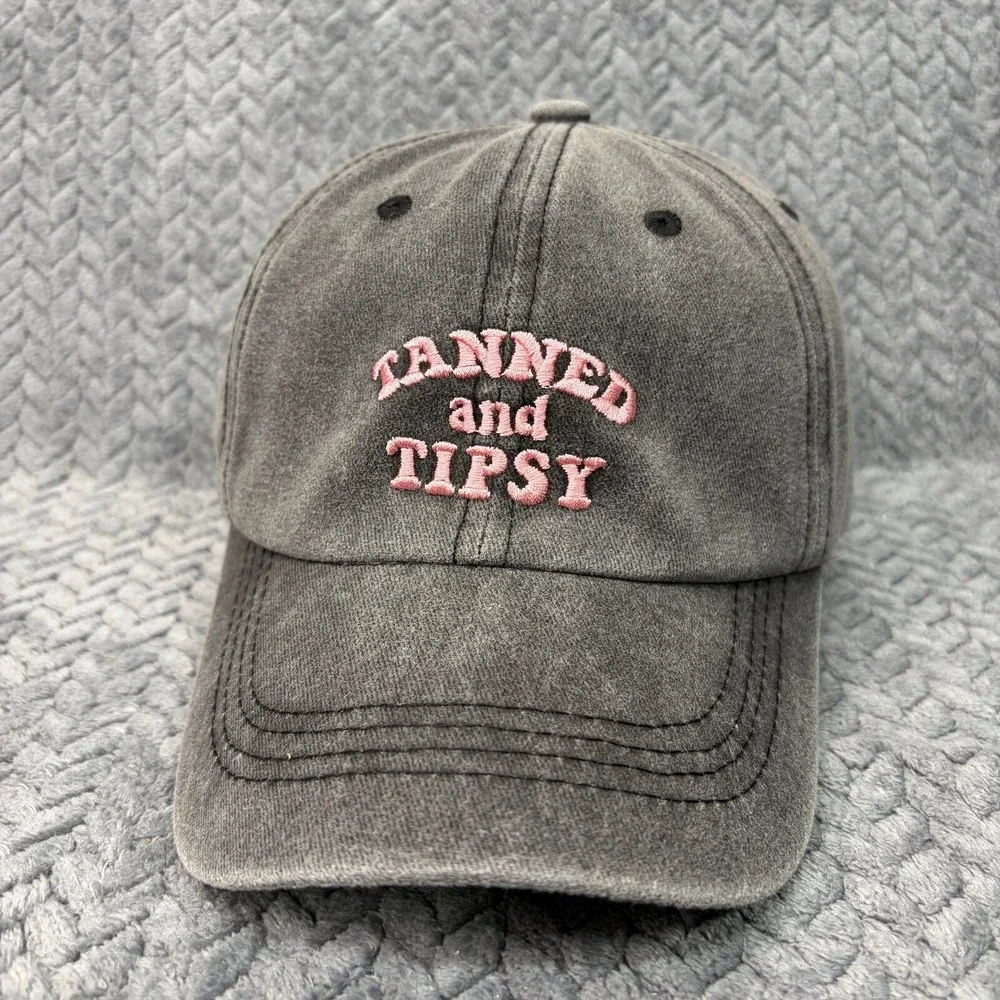 Unbranded Baseball Hat Tanned and Tipsy Women OS Gray Pink Embroidered Cap